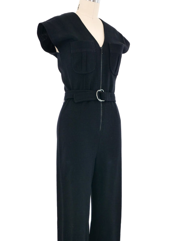 1970s Black Knit Belted Jumpsuit Jumpsuit arcadeshops.com