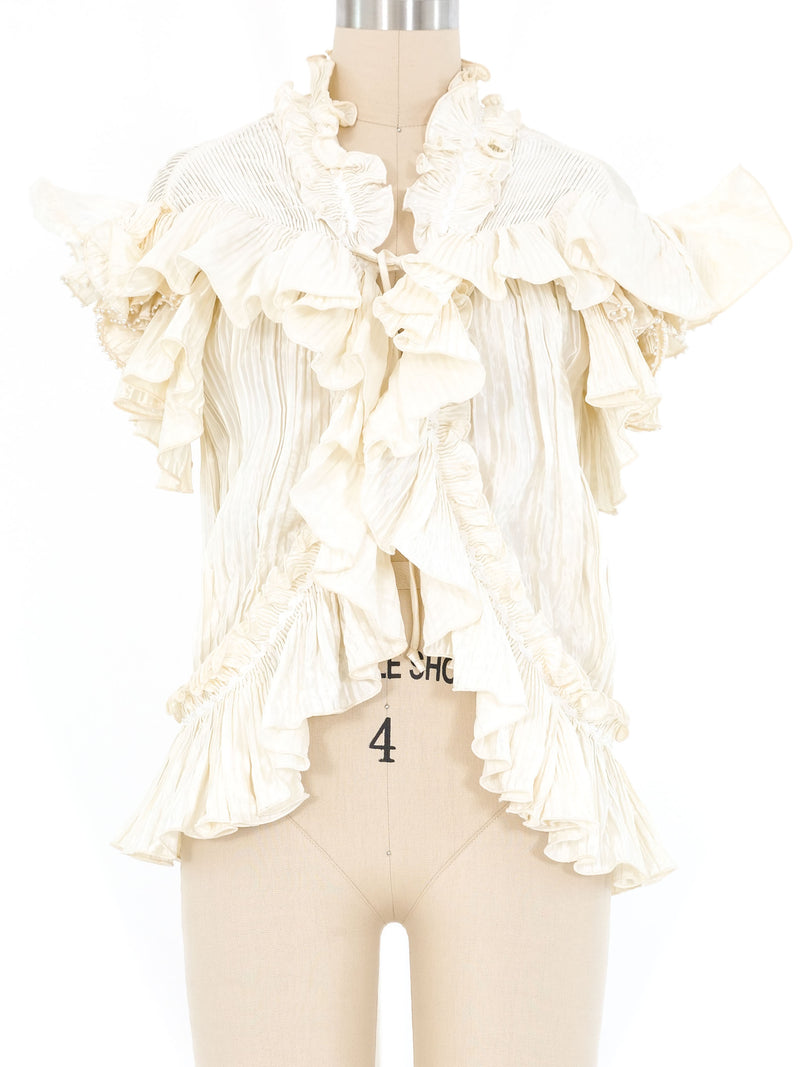 Zandra Rhodes Ivory Pleated Ruffle Top Top arcadeshops.com