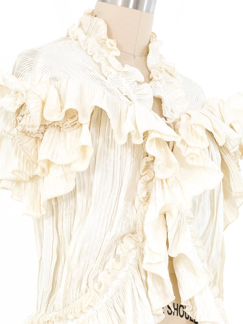 Zandra Rhodes Ivory Pleated Ruffle Top Top arcadeshops.com