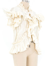 Zandra Rhodes Ivory Pleated Ruffle Top Top arcadeshops.com