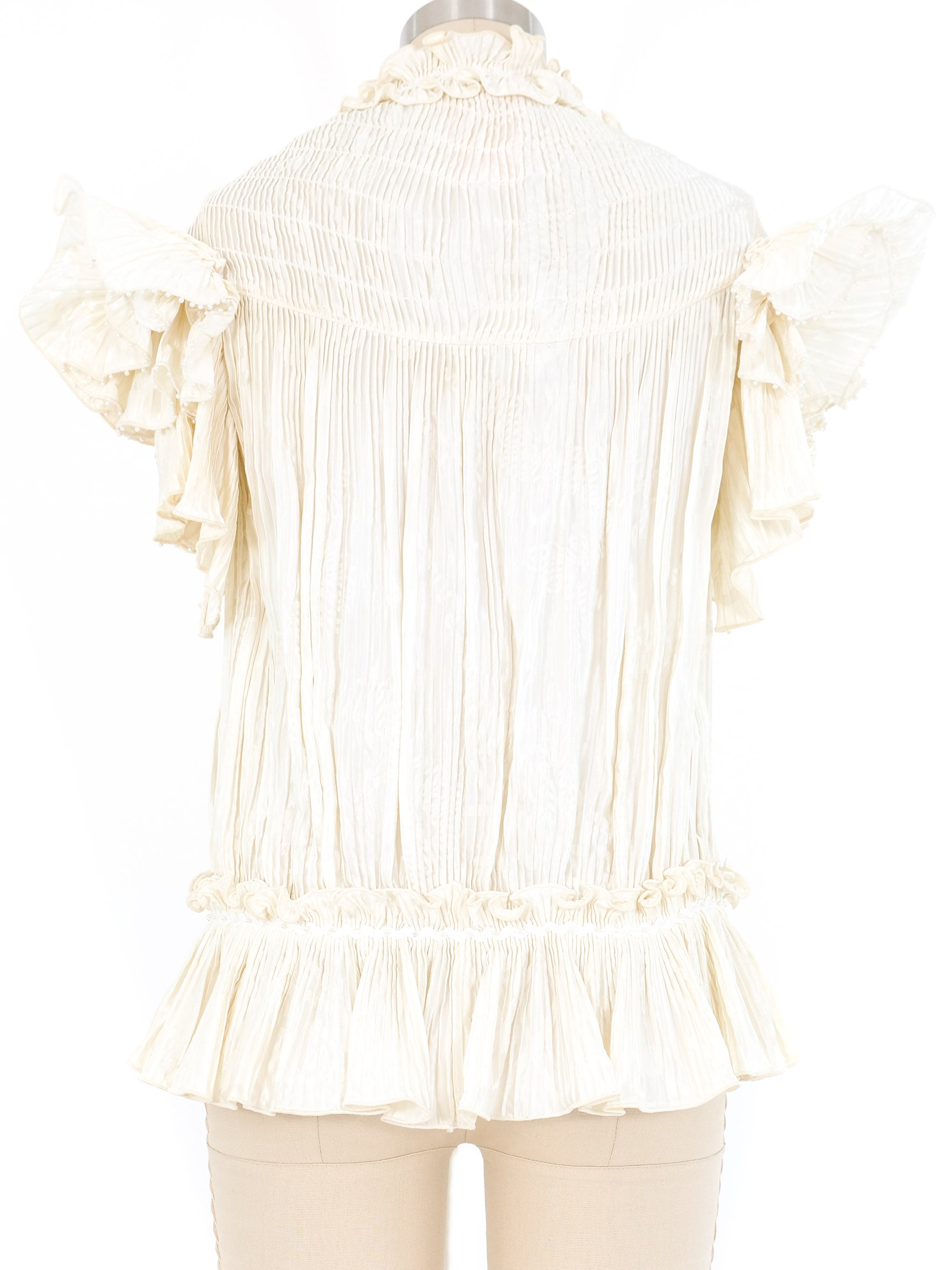 Zandra Rhodes Ivory Pleated Ruffle Top