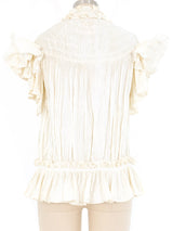 Zandra Rhodes Ivory Pleated Ruffle Top Top arcadeshops.com