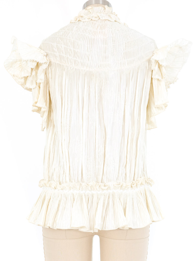 Zandra Rhodes Ivory Pleated Ruffle Top Top arcadeshops.com