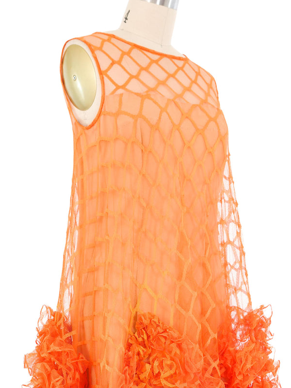 1970s Orange Ruffled Mesh Swing Dress Dress arcadeshops.com