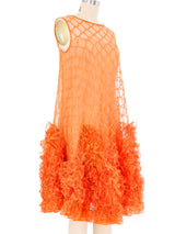1970s Orange Ruffled Mesh Swing Dress Dress arcadeshops.com