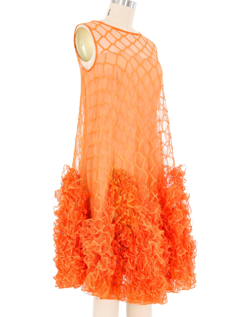 1970s Orange Ruffled Mesh Swing Dress Dress arcadeshops.com
