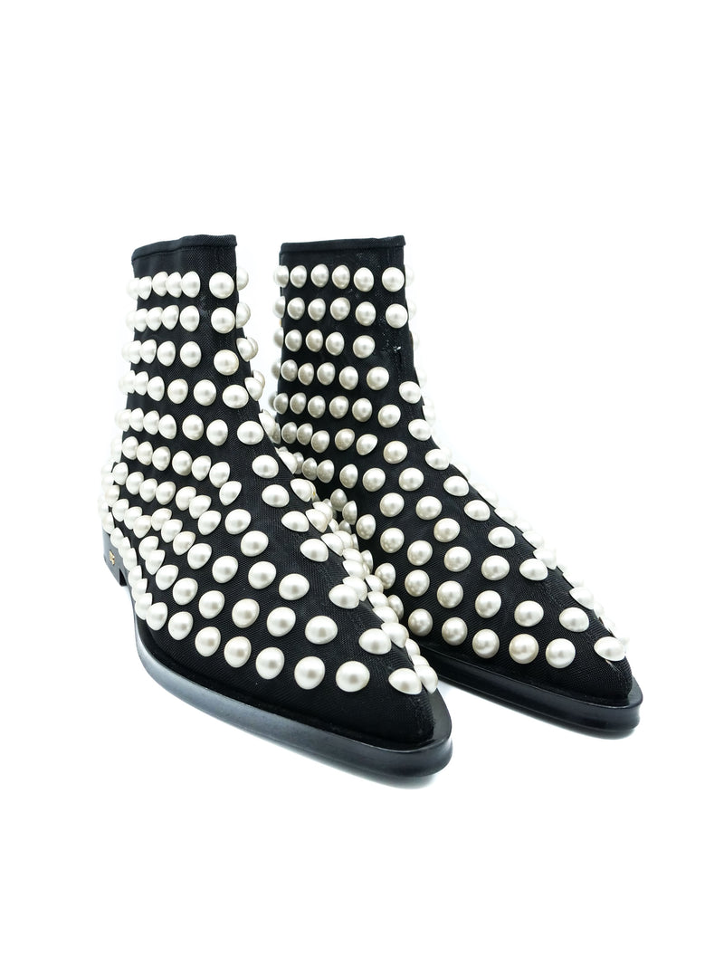 Dolce And Gabbana Pearl Studded Mesh Booties, 39 Accessory arcadeshops.com