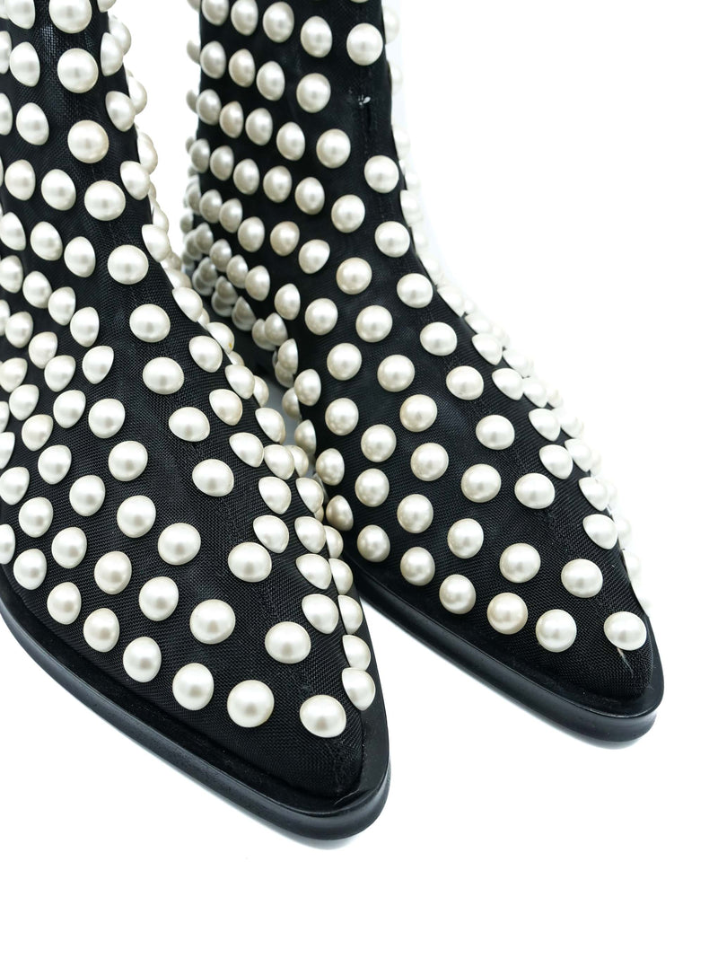 Dolce And Gabbana Pearl Studded Mesh Booties, 39 Accessory arcadeshops.com