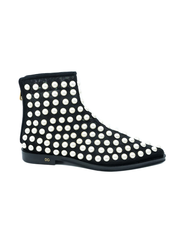 Dolce And Gabbana Pearl Studded Mesh Booties, 39 Accessory arcadeshops.com