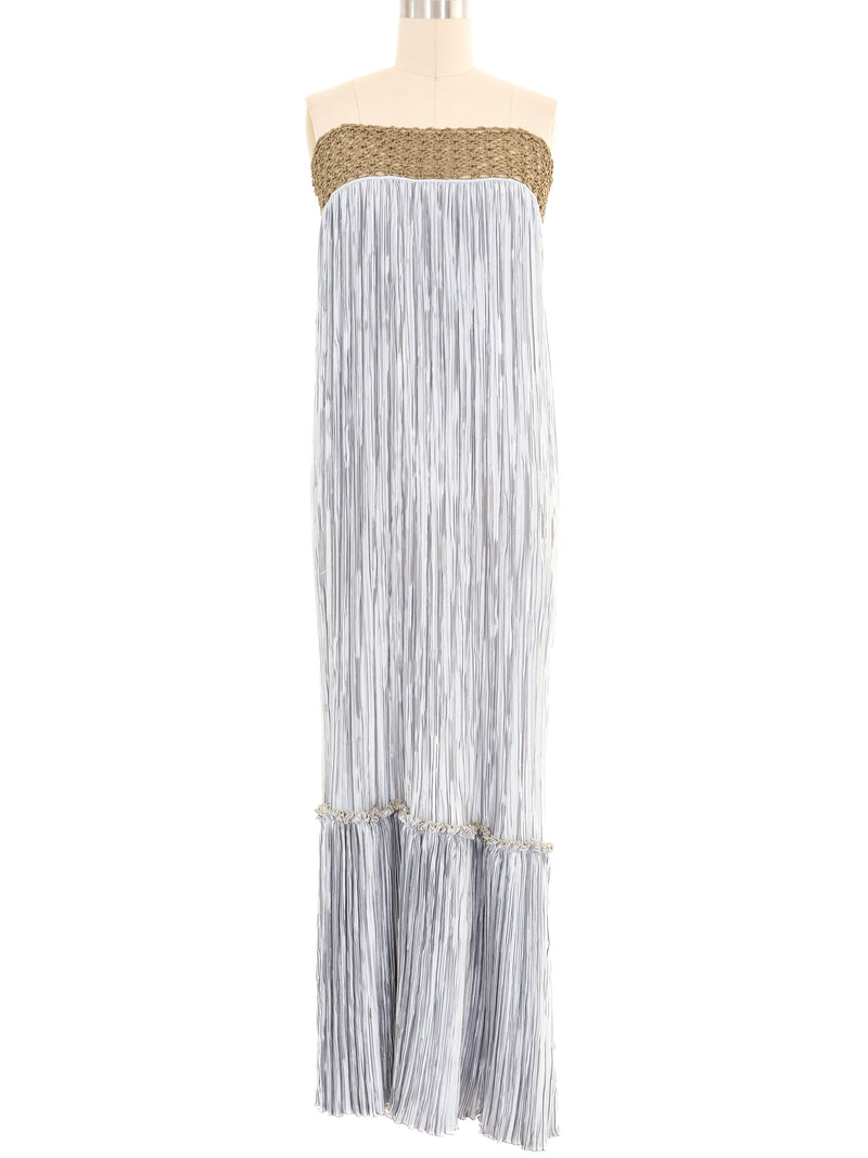 Mary McFadden Periwinkle Plisse Fringed Skirt Ensemble Dress arcadeshops.com