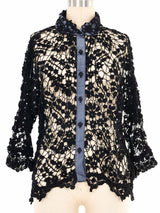 Black Silk Trimmed Crochet Lace Blouse Top arcadeshops.com