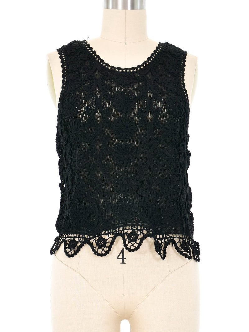 Black Layered Floral Crochet Tank Top arcadeshops.com