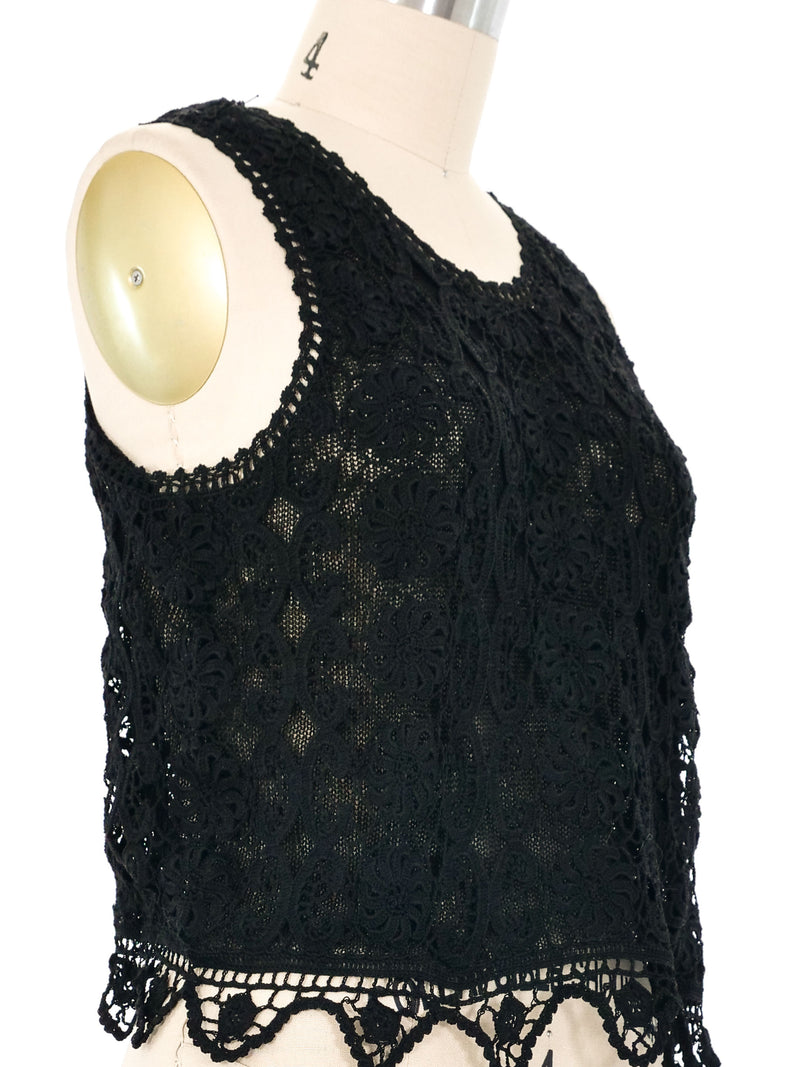 Black Layered Floral Crochet Tank Top arcadeshops.com