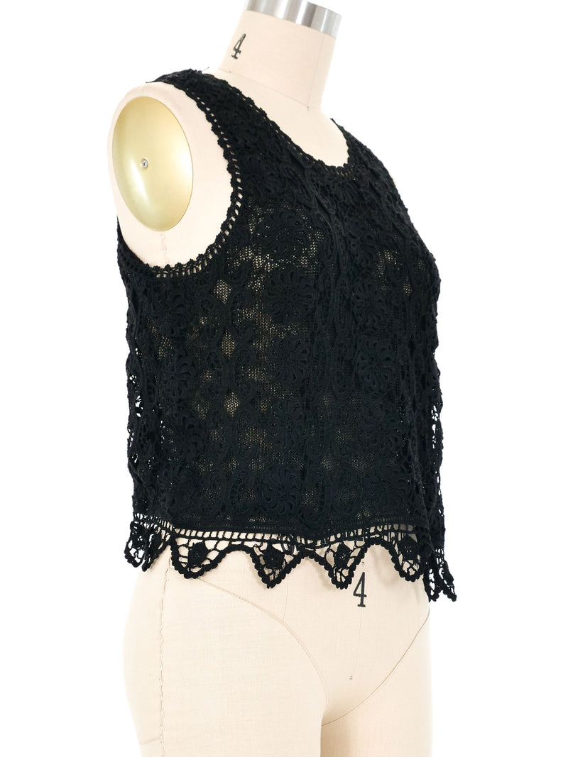 Black Layered Floral Crochet Tank Top arcadeshops.com