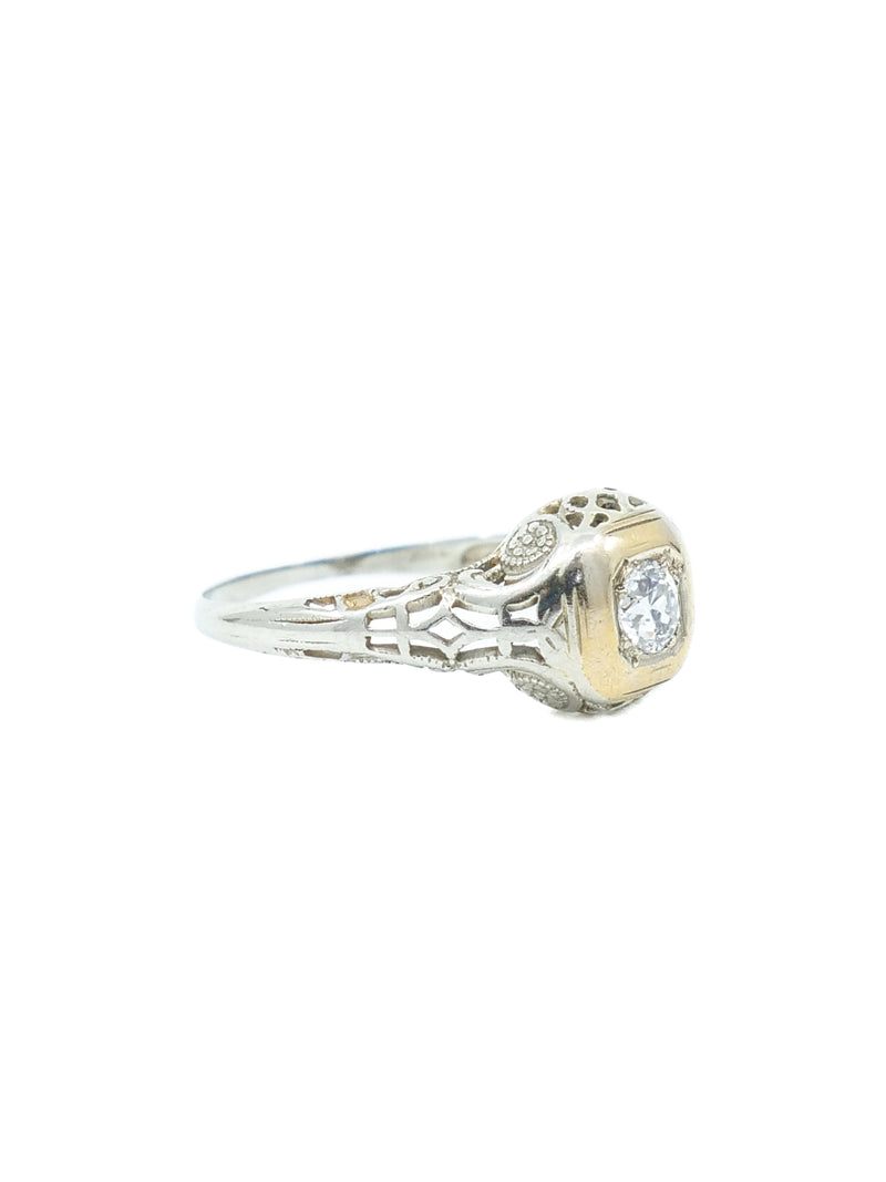 18k Antique Yellow And White Gold Diamond Ring Fine Jewelry arcadeshops.com