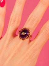 1950s Amethyst Cabochon Diamond Set Ring Fine Jewelry arcadeshops.com