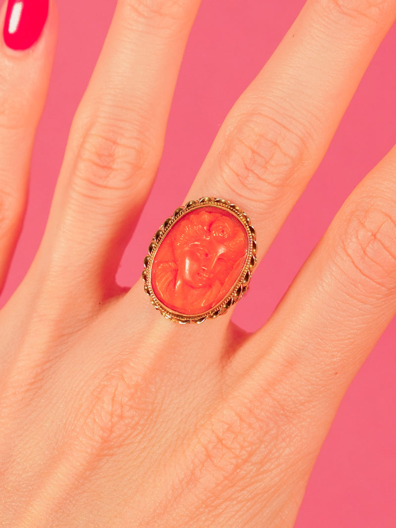 14k Coral Cameo Ring Fine Jewelry arcadeshops.com