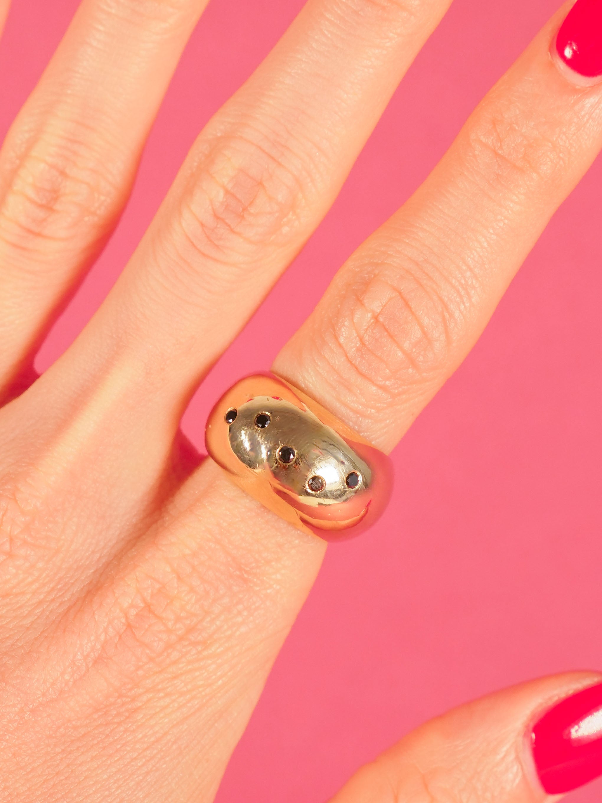 14k Black Diamond Accented Dome Ring