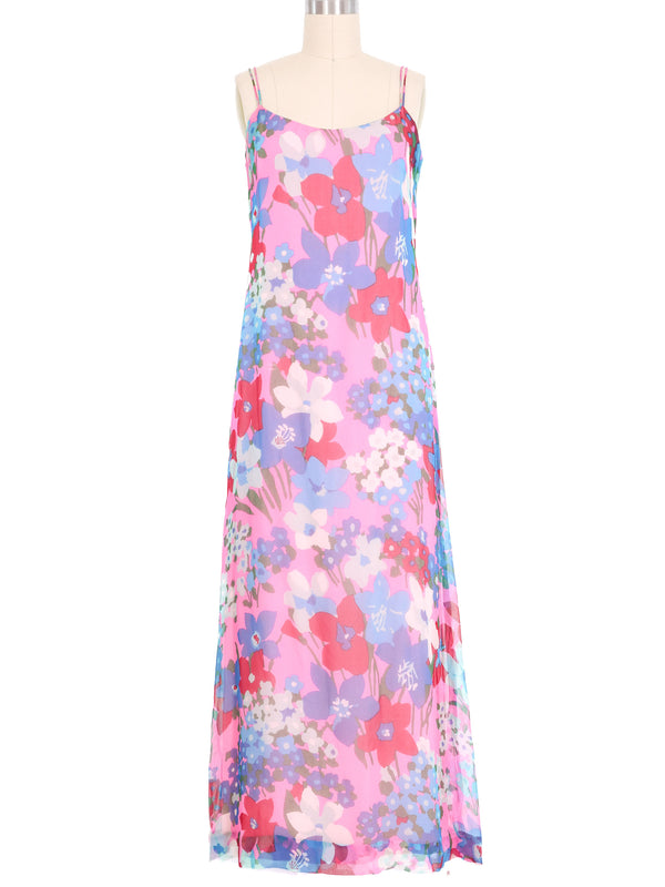 Adele Simpson Layered Chiffon Neon Floral Midi Dress Dress arcadeshops.com