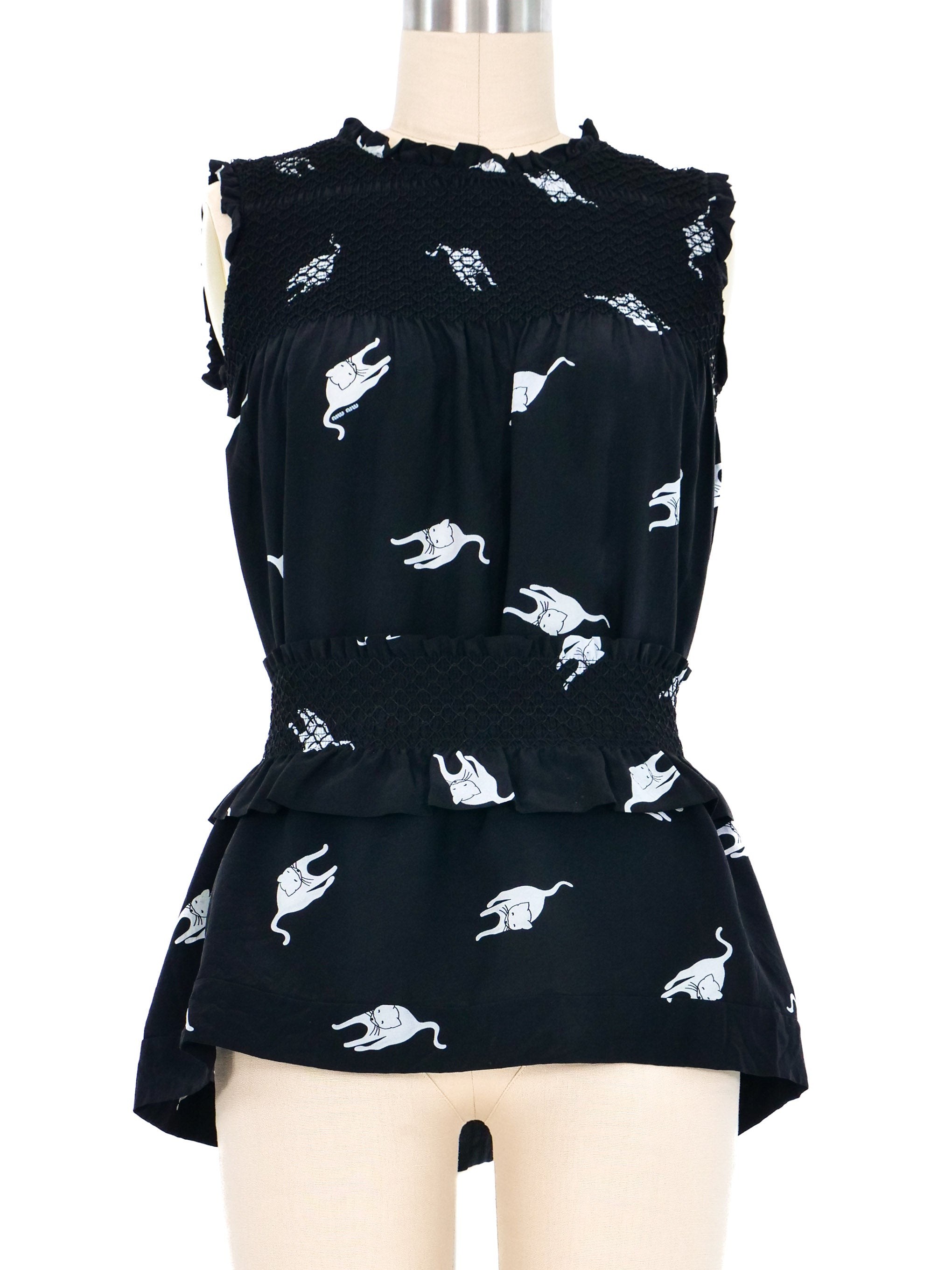 高い信頼 厚い信頼 Cat Miu Miu 2010 Print Tank Silk Tシャツ(半袖/袖なし)