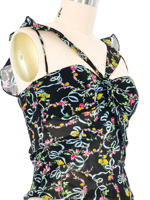 Christian Dior Floral Chiffon Bustier Top Top arcadeshops.com