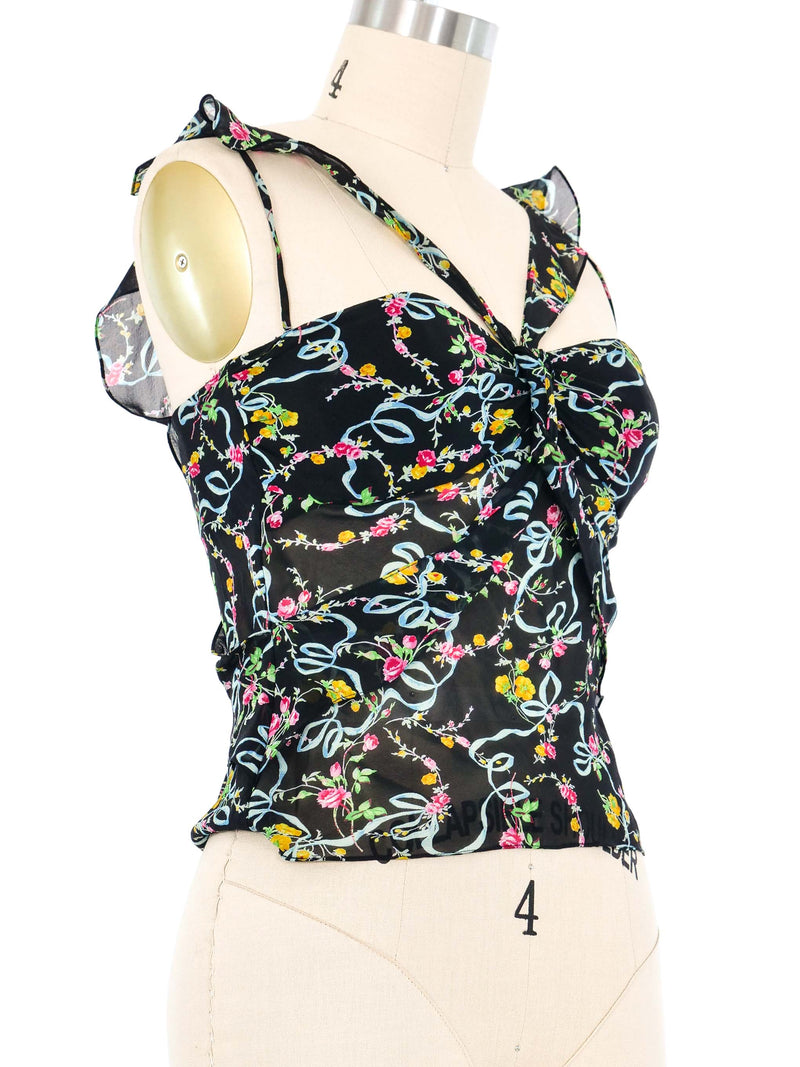 Christian Dior Floral Chiffon Bustier Top Top arcadeshops.com