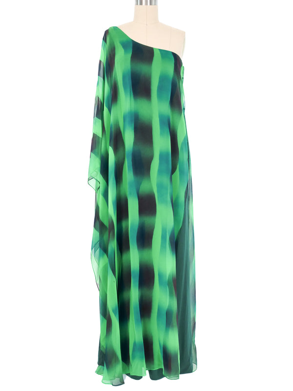 Mr. Blackwell One Shoulder Green Striped Gown Dress arcadeshops.com