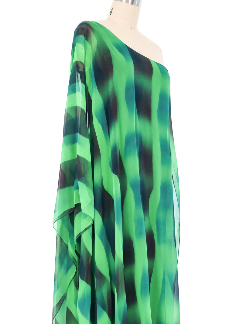 Mr. Blackwell One Shoulder Green Striped Gown Dress arcadeshops.com