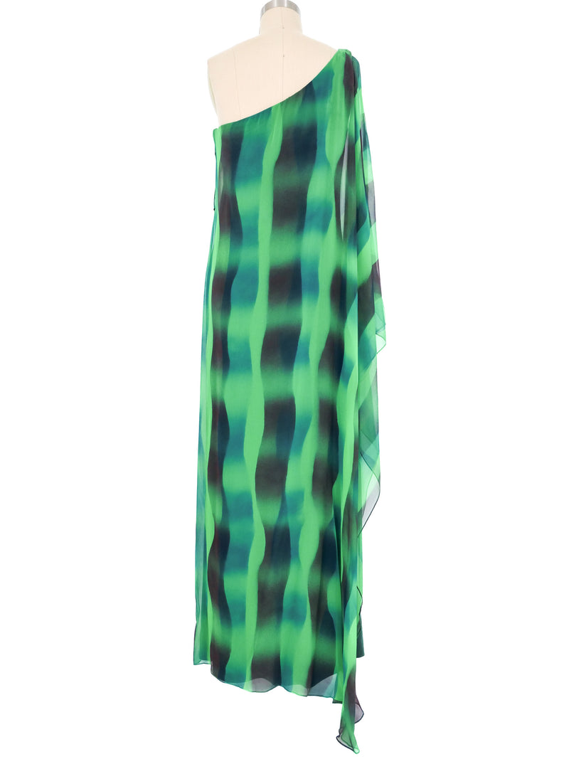 Mr. Blackwell One Shoulder Green Striped Gown Dress arcadeshops.com