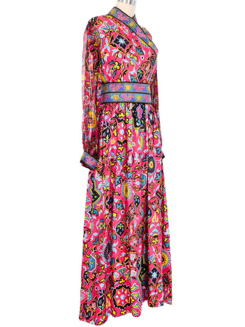 1960s Oscar de la Renta Fuchsia Floral Silk Gown Dress arcadeshops.com