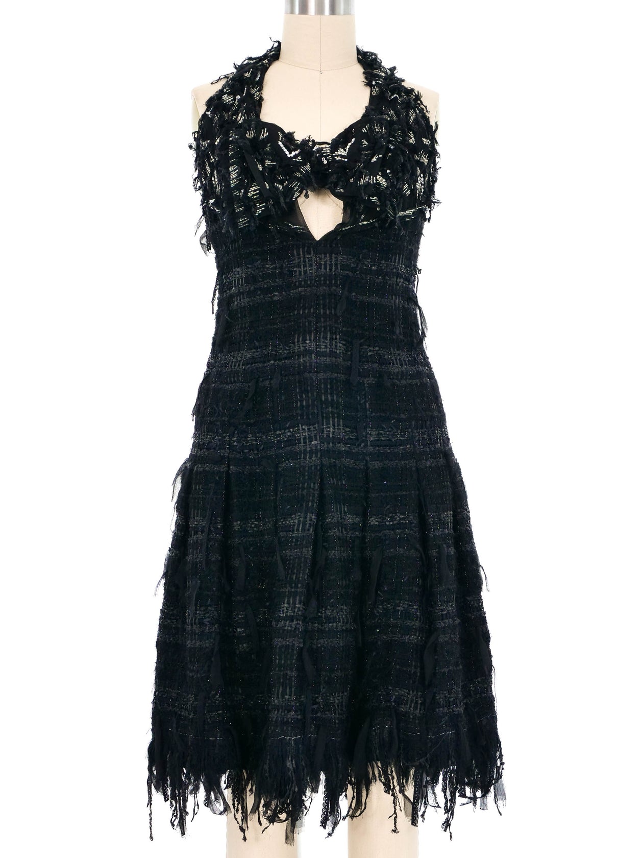 chinese dress ladies 2005 Chanel Tweed Embellished Bow Front Cocktail Dress