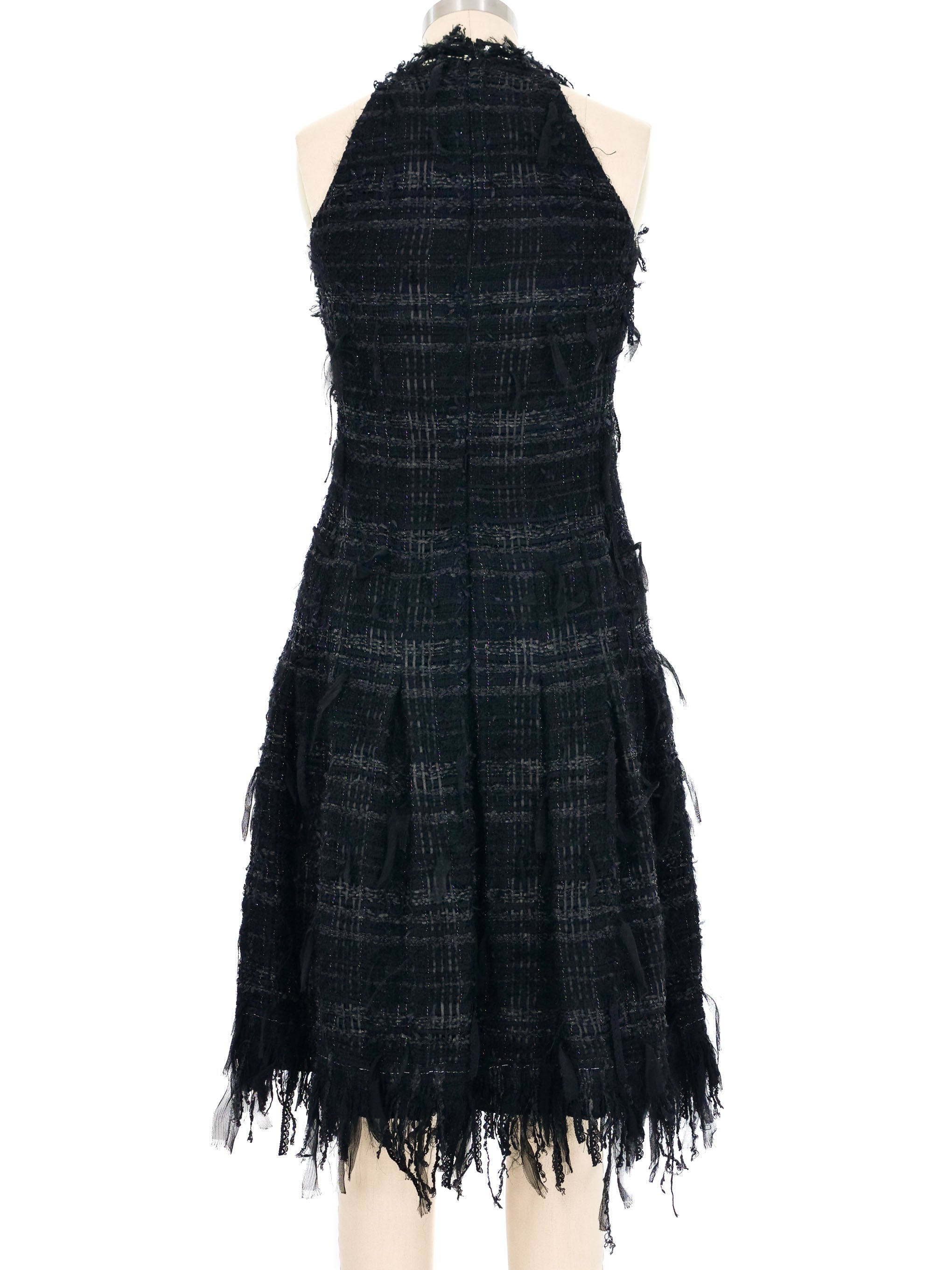 2005 Chanel Tweed Embellished Bow Front Cocktail Dress