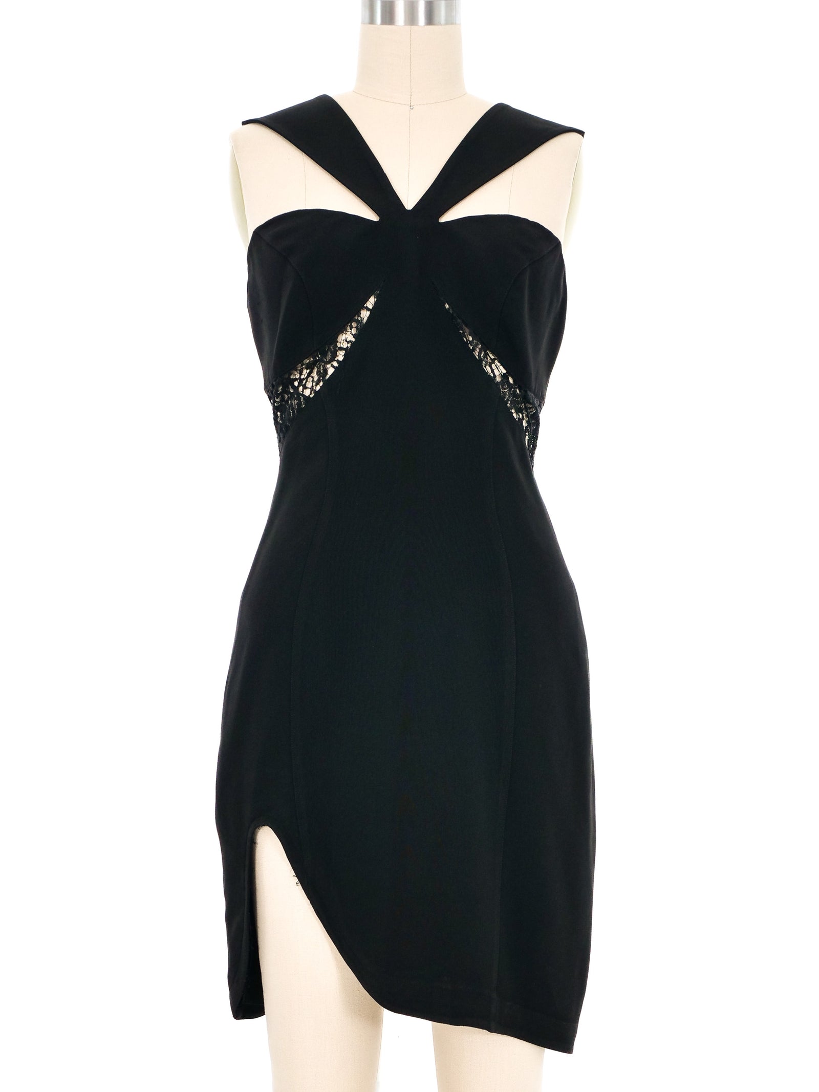 Thierry mugler ブラックカラー 編みレースデザイン ドレス Thierry Mugler Black Lace Cutouts Minidress