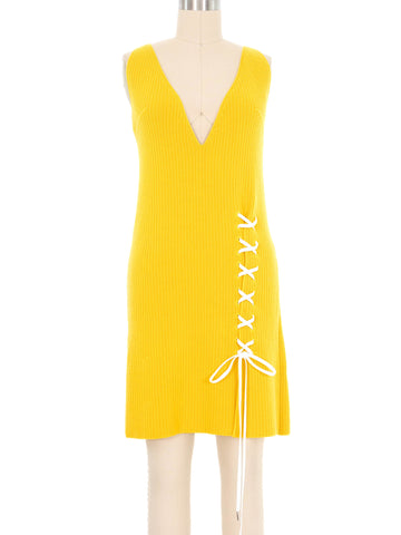 Christian Dior Yellow Knit Lace Up Dress