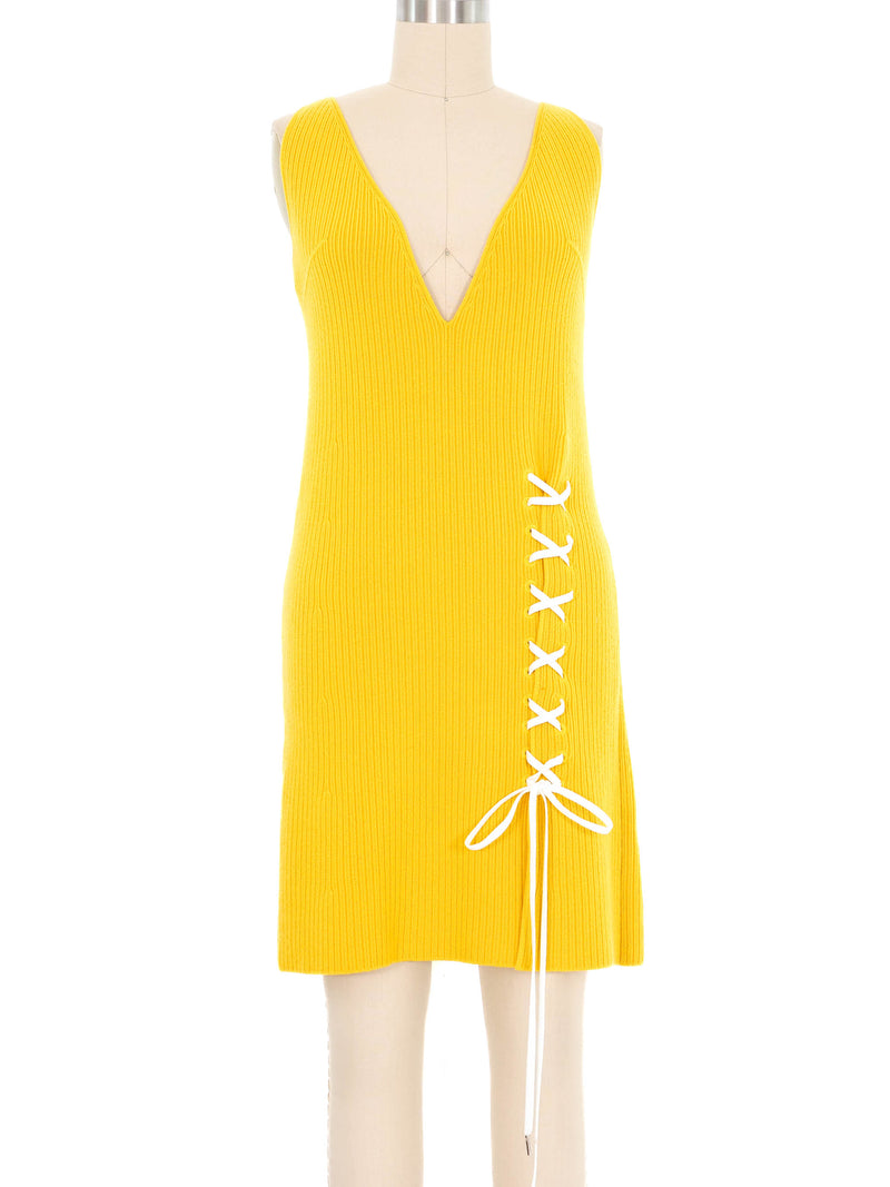 Christian Dior Yellow Knit Lace Up Dress Dress arcadeshops.com