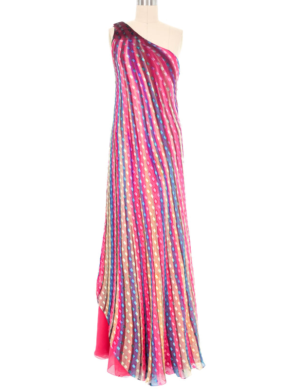 1970s Ruben Panis Candy Striped Silk Chiffon Gown Dress arcadeshops.com