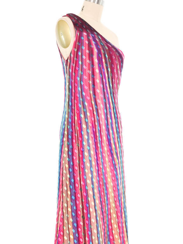 1970s Ruben Panis Candy Striped Silk Chiffon Gown Dress arcadeshops.com