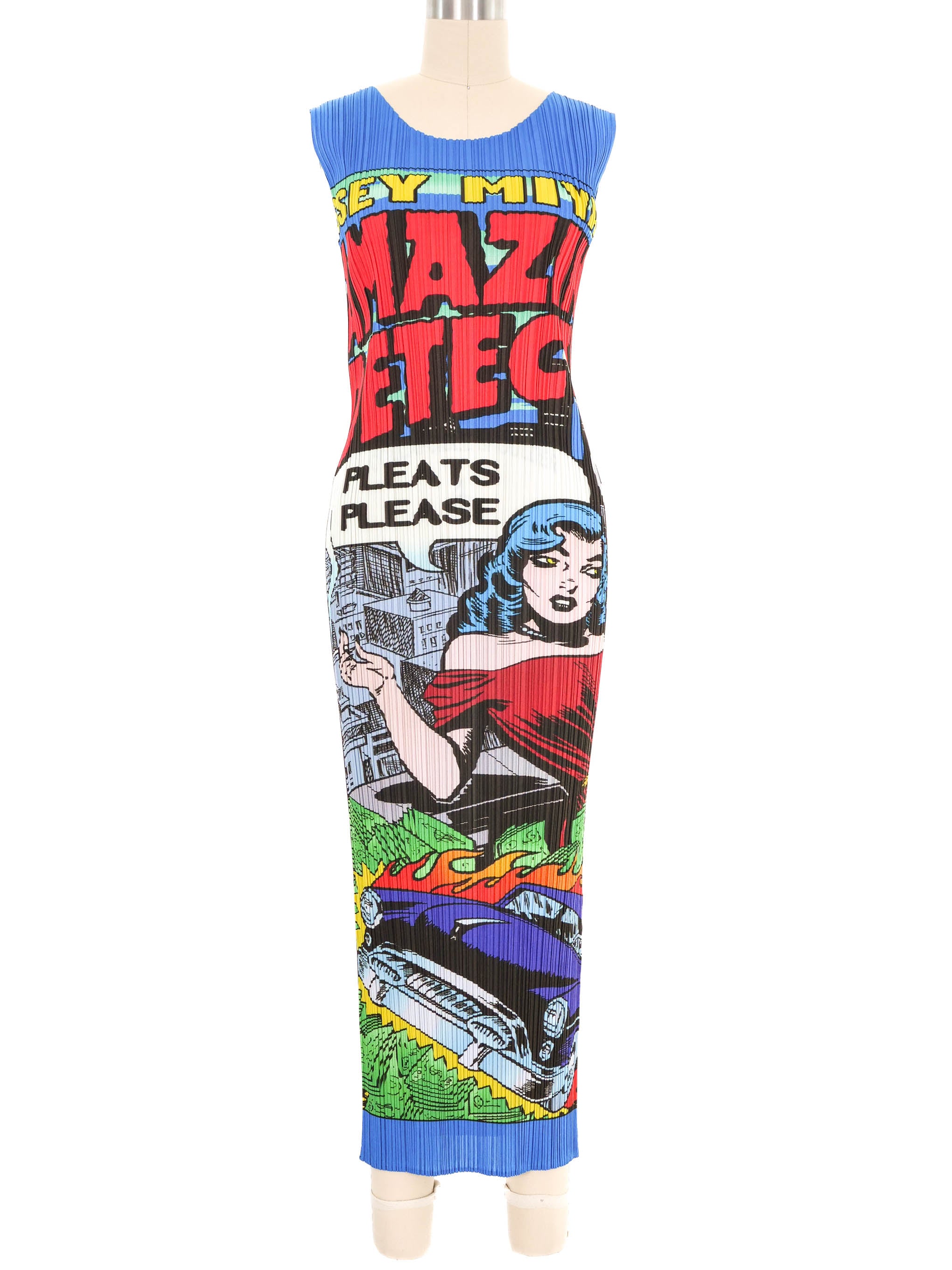 1999 Issey Miyake Pleats Please Pop Art Comic Strip Midi Dress
