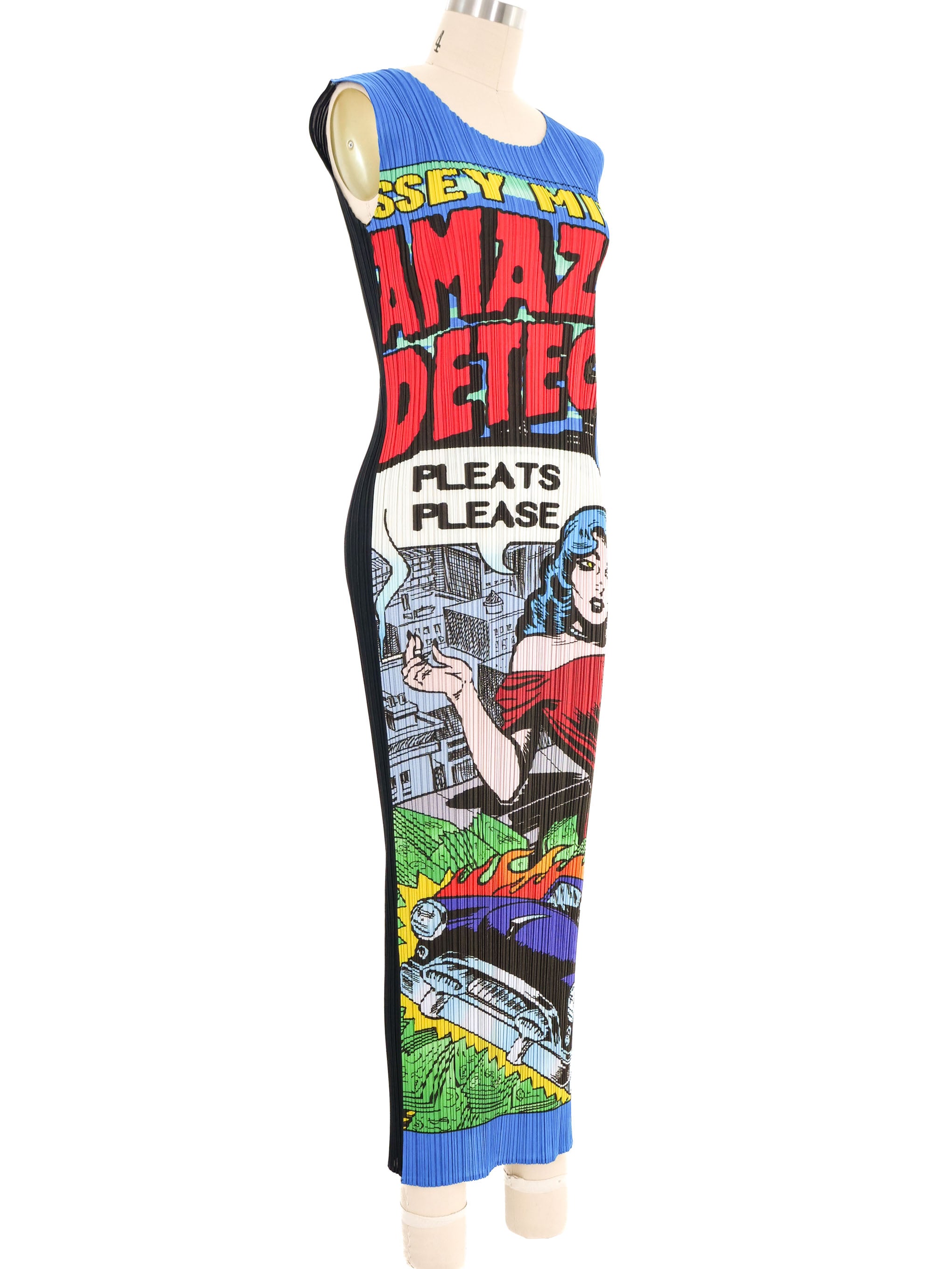 1999 Issey Miyake Pleats Please Pop Art Comic Strip Midi Dress