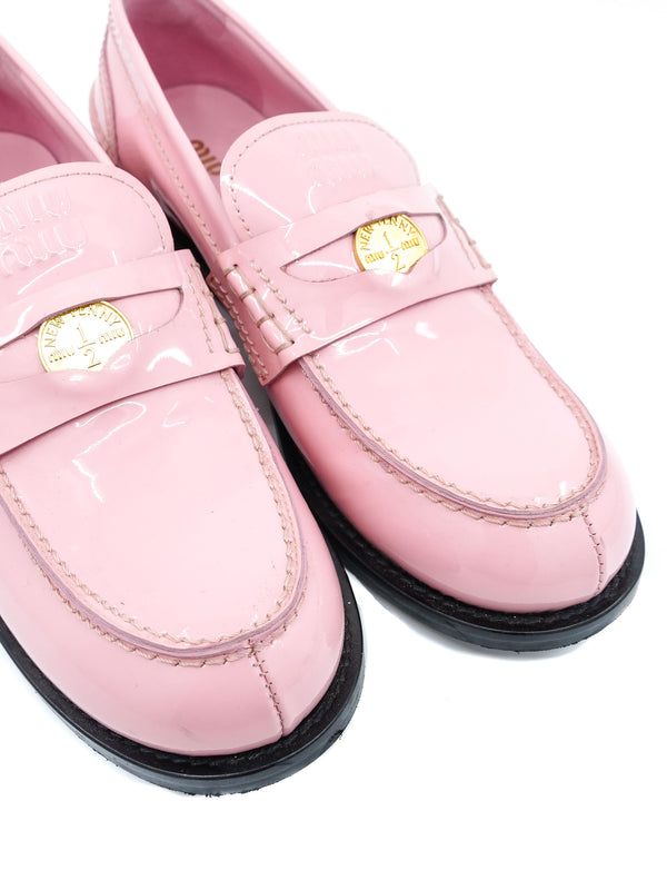 Miu Miu Pink Patent Leather Penny Loafer, 40 Accessory arcadeshops.com