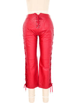 2002 Alexander McQueen Ultra-Low Rise Red Leather Pants Bottom arcadeshops.com