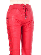 2002 Alexander McQueen Ultra-Low Rise Red Leather Pants Bottom arcadeshops.com