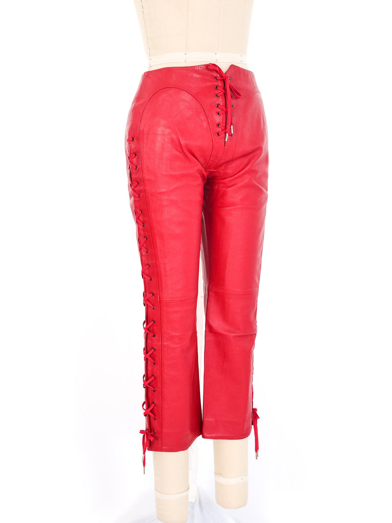 2002 Alexander McQueen Ultra-Low Rise Red Leather Pants Bottom arcadeshops.com