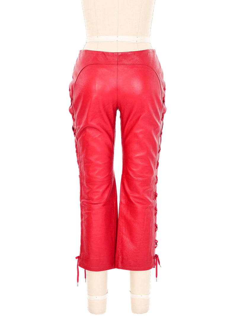 2002 Alexander McQueen Ultra-Low Rise Red Leather Pants Bottom arcadeshops.com