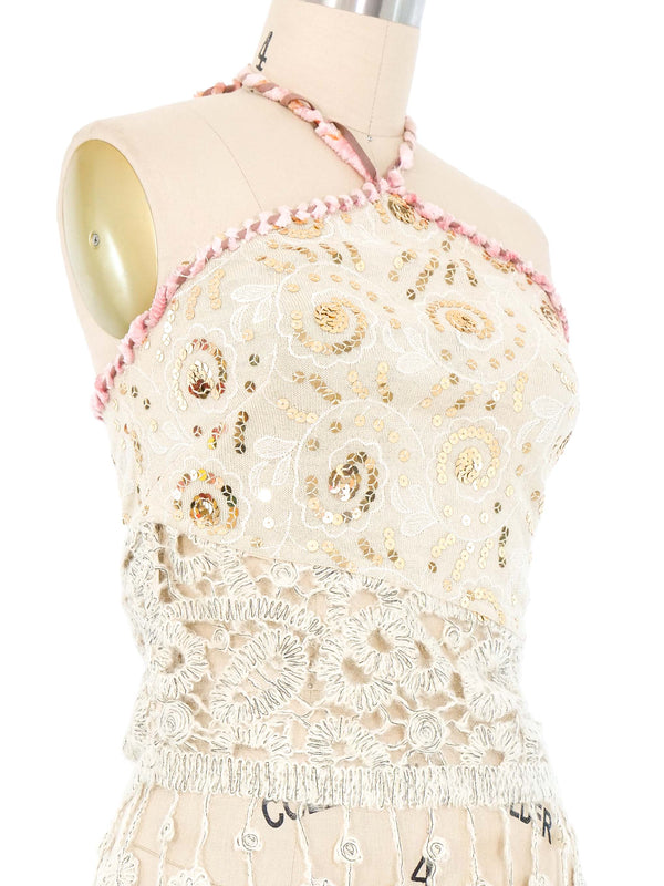 Voyage Embellished Crochet Halter Top Top arcadeshops.com