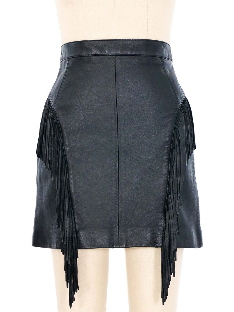 Saint Laurent Fringe Trimmed Lamb Leather Mini Skirt Bottom arcadeshops.com