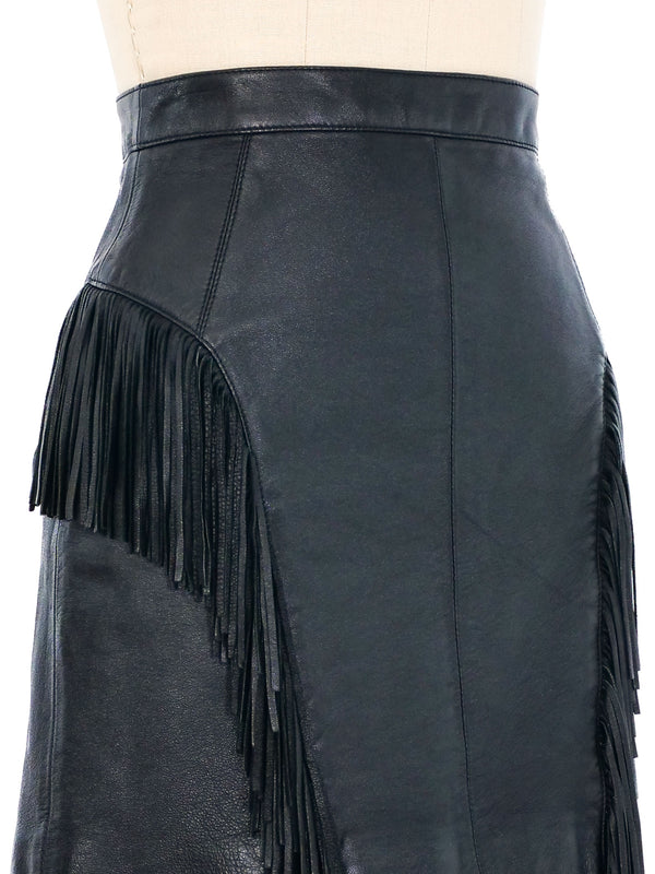 Saint Laurent Fringe Trimmed Lamb Leather Mini Skirt Bottom arcadeshops.com