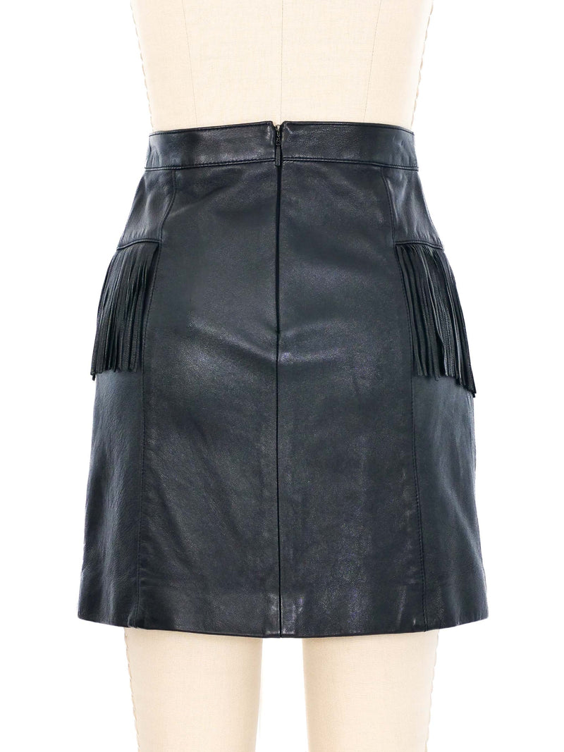 Saint Laurent Fringe Trimmed Lamb Leather Mini Skirt Bottom arcadeshops.com