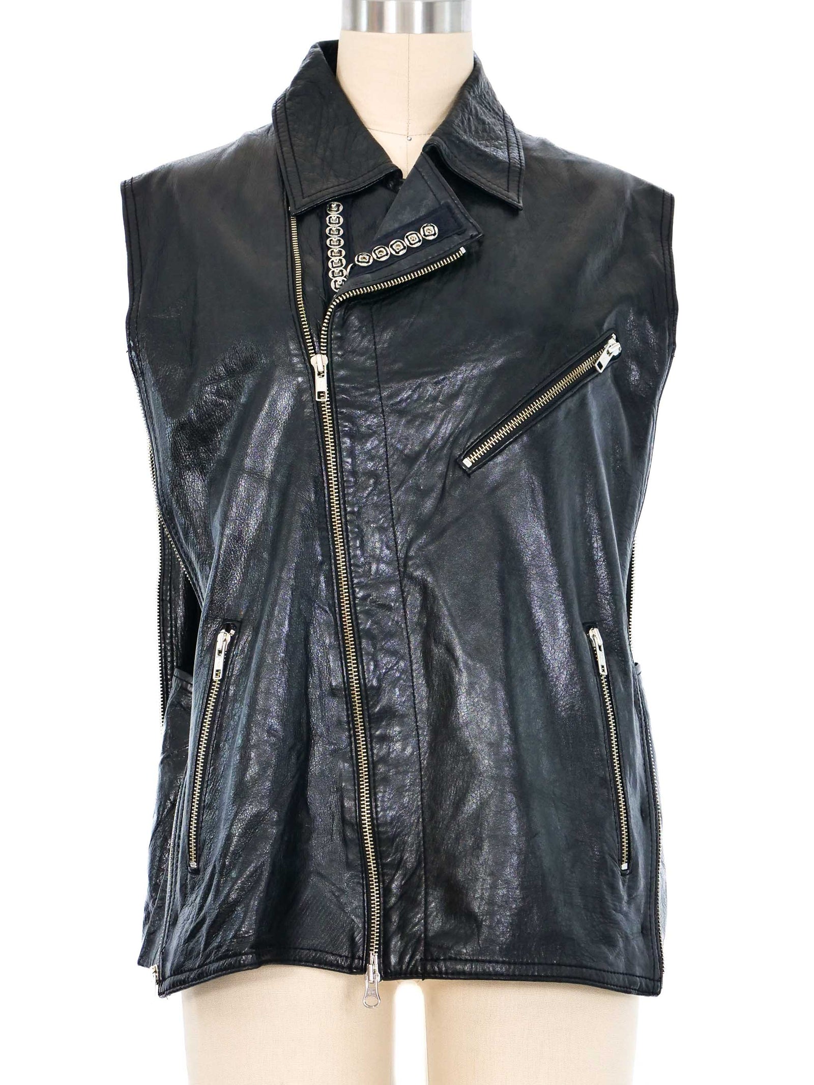 トップス ANN DEMEULEMEESTER leather vest silver Ann Demeulemeester Zip Leather Vest