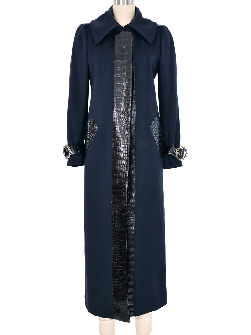 2005 Dolce & Gabbana Alligator Trimmed Black Trench Coat Outerwear arcadeshops.com